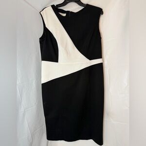 Kasper Black and White Colorblock Midi Sheath Dress